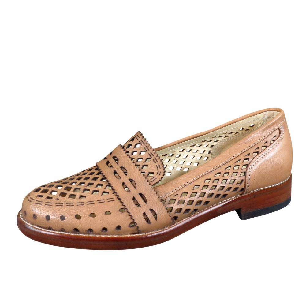 Girotti Custom Made Womens Loafers Size 36 Dress Shoes Tan Perforated Leather
